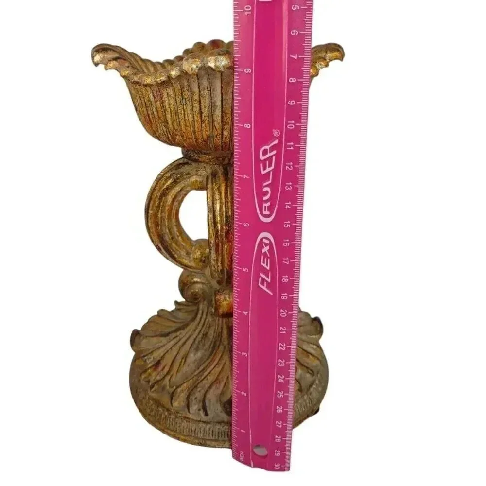Distressed Pedestal Pillar Candle Holder Brown Brushed Gold Contemporary